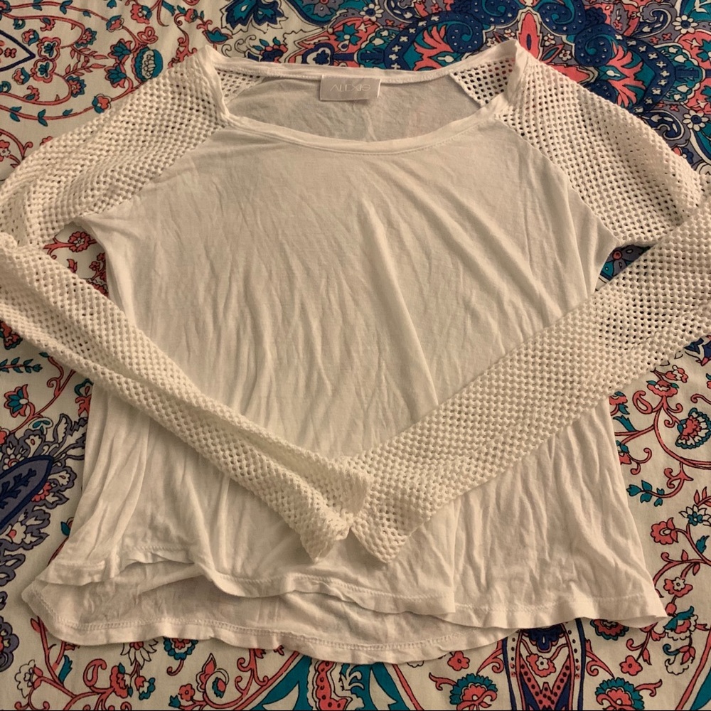 ALEXIS Muriel Fishnet Sleeve Top